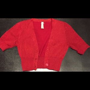 DEREK HEART RED GLITTER HALF CARDIGAN